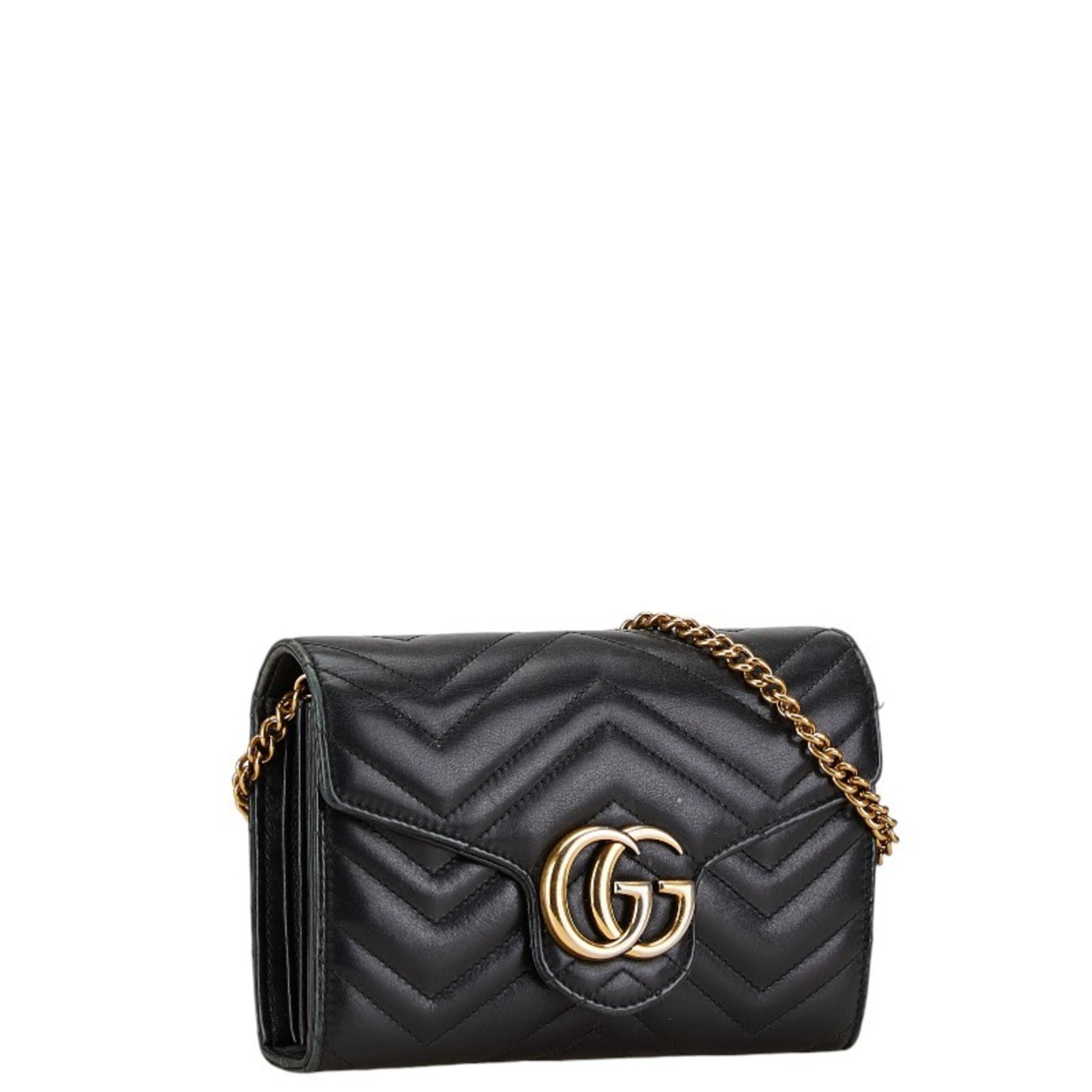 Gucci GG Marmont Chain Shoulder Wallet Bag 474575 Black Leather Women's GUCCI