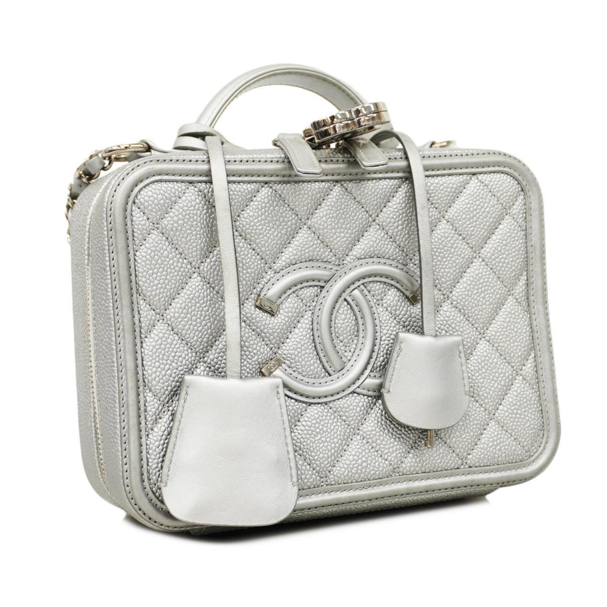 Chanel Shoulder Bag Matelasse Filigree Chain Caviar Skin Silver Women's