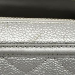 Chanel Shoulder Bag Matelasse Filigree Chain Caviar Skin Silver Women's