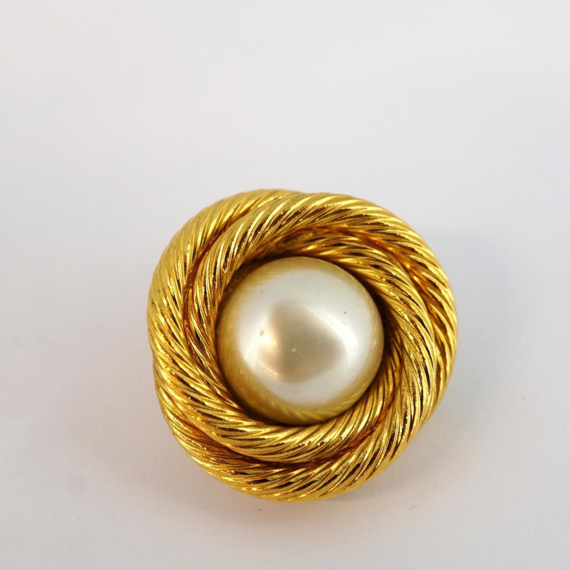 Chanel Earrings Circle Faux Pearl GP Plated Gold Women's