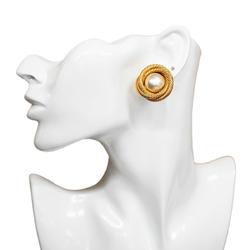 Chanel Earrings Circle Faux Pearl GP Plated Gold Women's