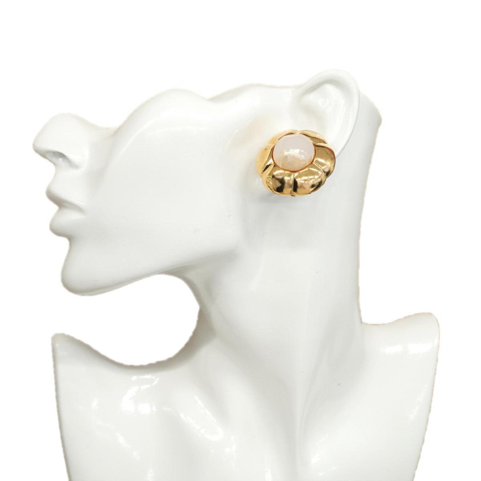 Chanel Earrings Flower Motif Fake Pearl GP Plated Gold Women's