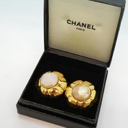 Chanel Earrings Flower Motif Fake Pearl GP Plated Gold Women's