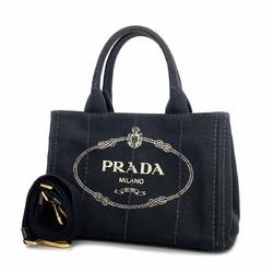 Prada Tote Bag Canapa Canvas Black Women's