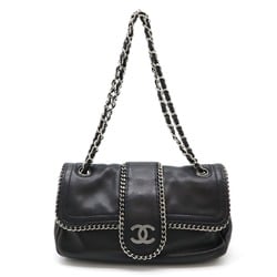 CHANEL Coco Mark W Chain Shoulder Bag Leather Black