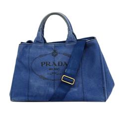 Prada Tote Bag Canapa Canvas Blue Women's