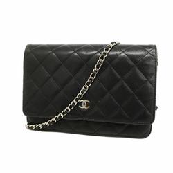 Chanel Shoulder Wallet Matelasse Chain Lambskin Black Women's