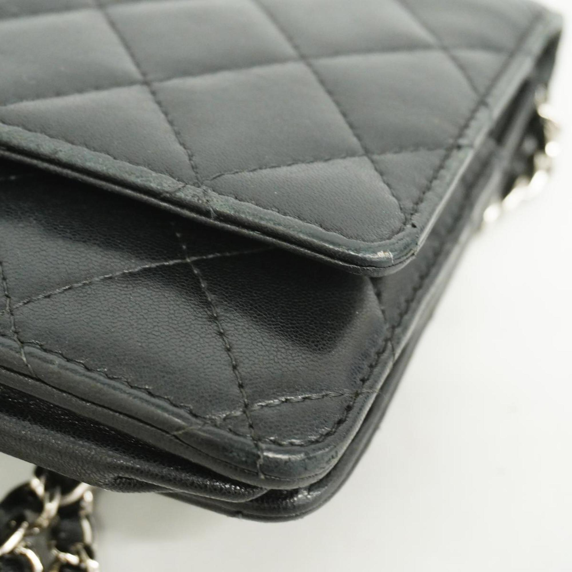 Chanel Shoulder Wallet Matelasse Chain Lambskin Black Women's