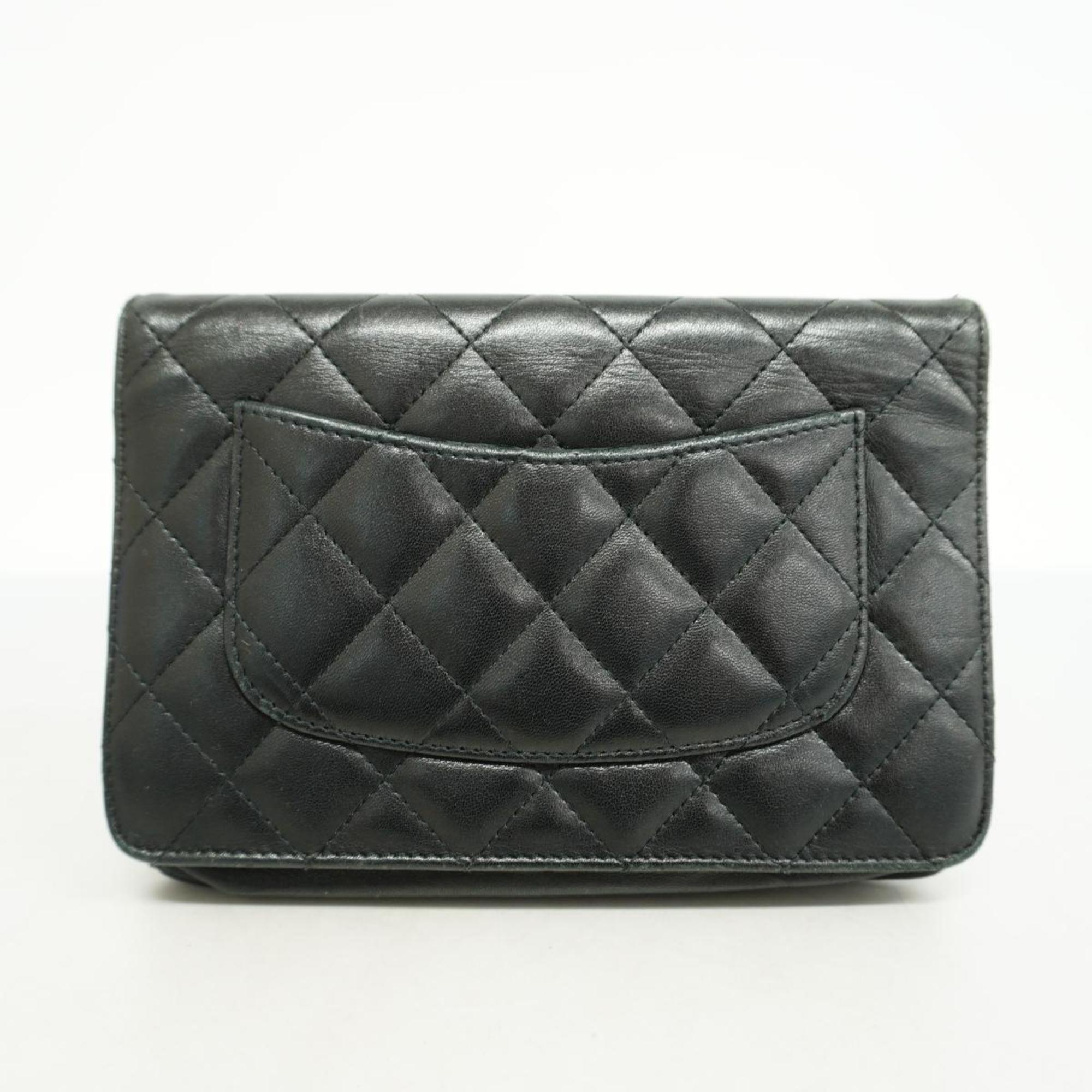 Chanel Shoulder Wallet Matelasse Chain Lambskin Black Women's