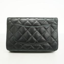 Chanel Shoulder Wallet Matelasse Chain Lambskin Black Women's