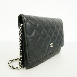 Chanel Shoulder Wallet Matelasse Chain Lambskin Black Women's