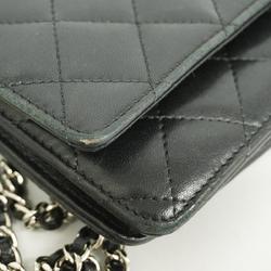 Chanel Shoulder Wallet Matelasse Chain Lambskin Black Women's