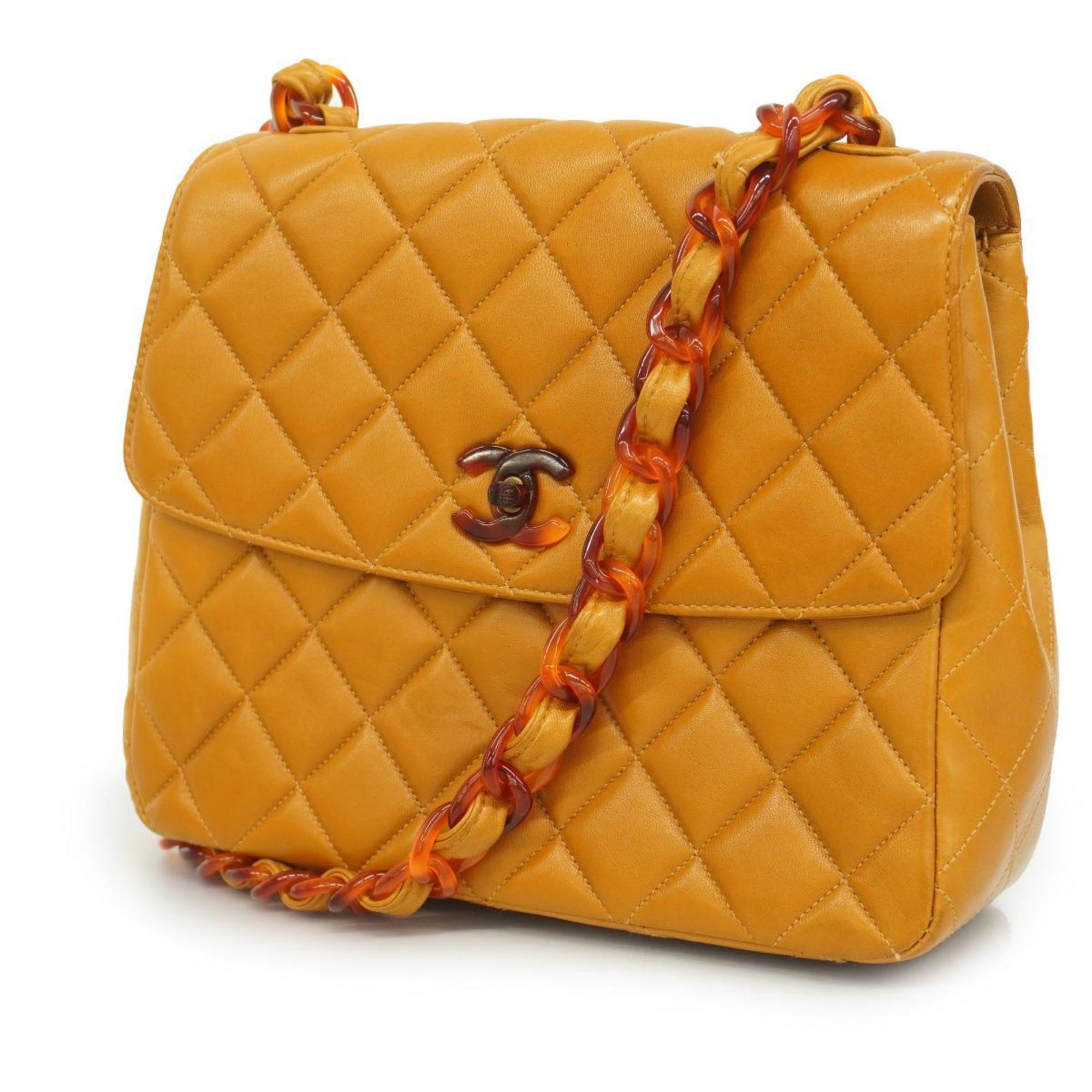 Chanel Shoulder Bag Matelasse Chain Lambskin Tortoiseshell Brown Women's