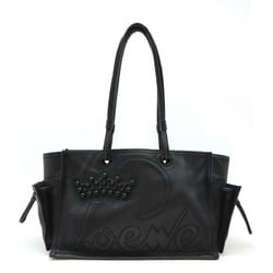 LOEWE Shopper Tote Bag Shoulder Crown Studs Leather Black