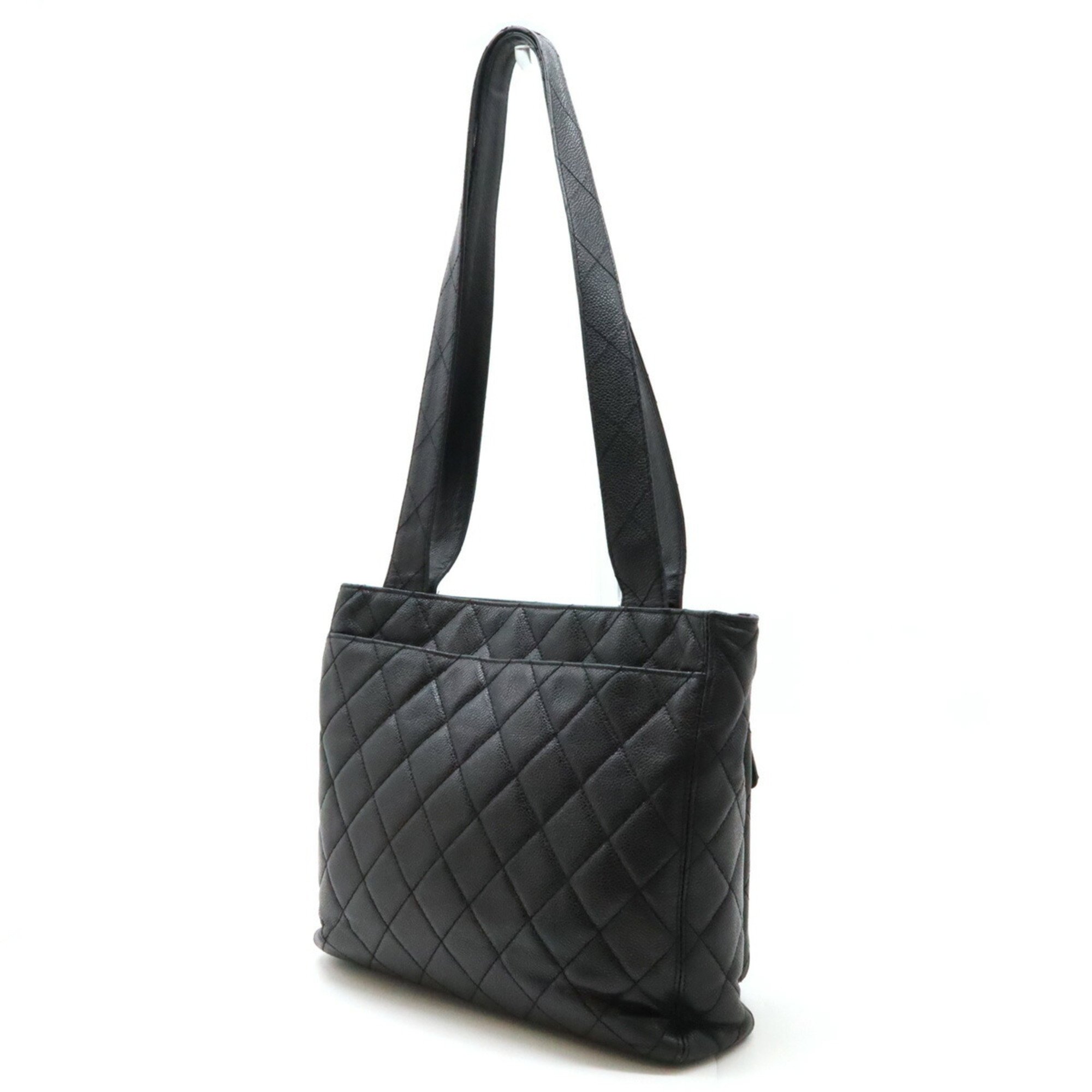 CHANEL Chanel Matelasse Coco Mark Tote Bag Shoulder Caviar Skin Leather Black