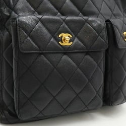 CHANEL Chanel Matelasse Coco Mark Tote Bag Shoulder Caviar Skin Leather Black