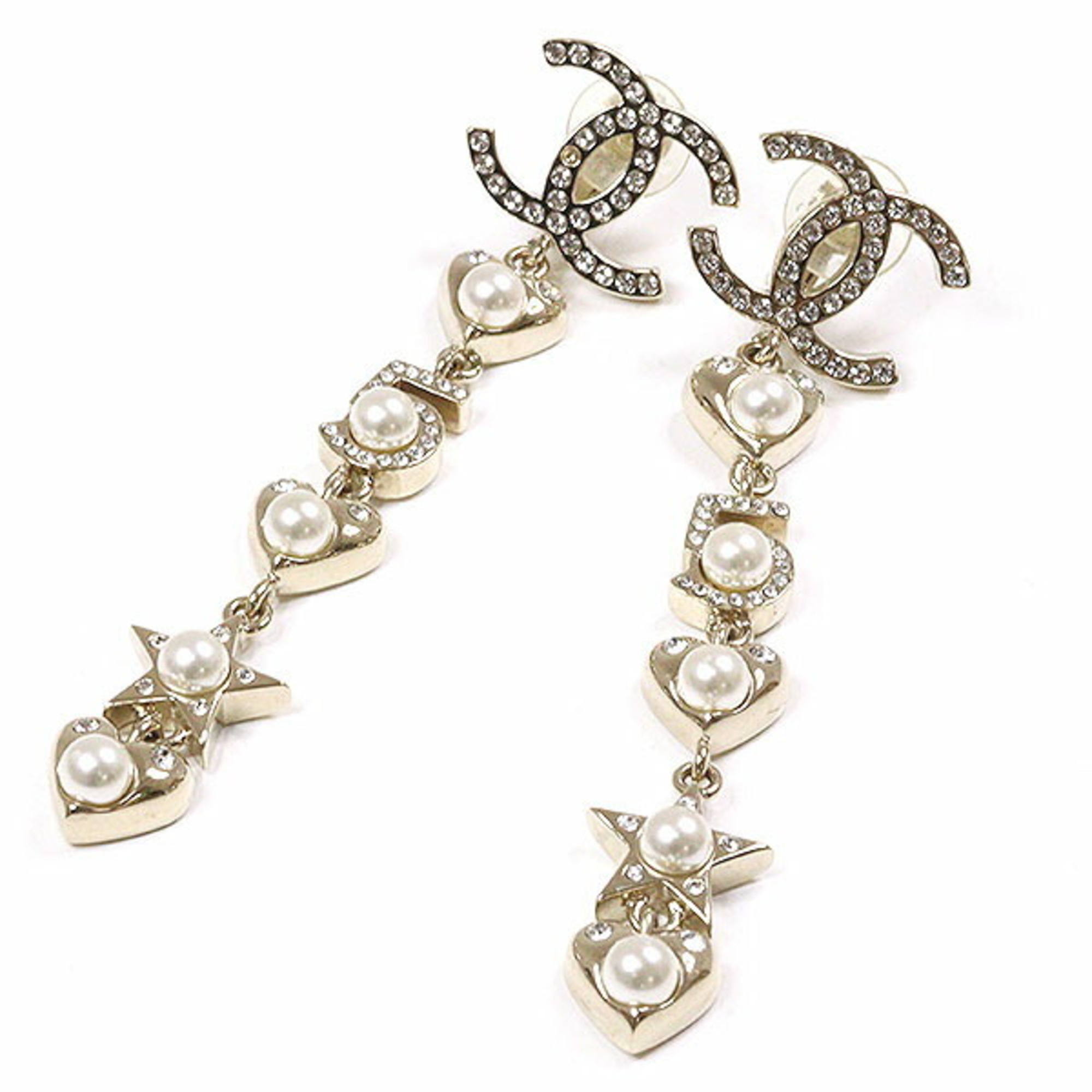 CHANEL Coco Mark Earrings Gold Metal Heart Star No.5 B19B