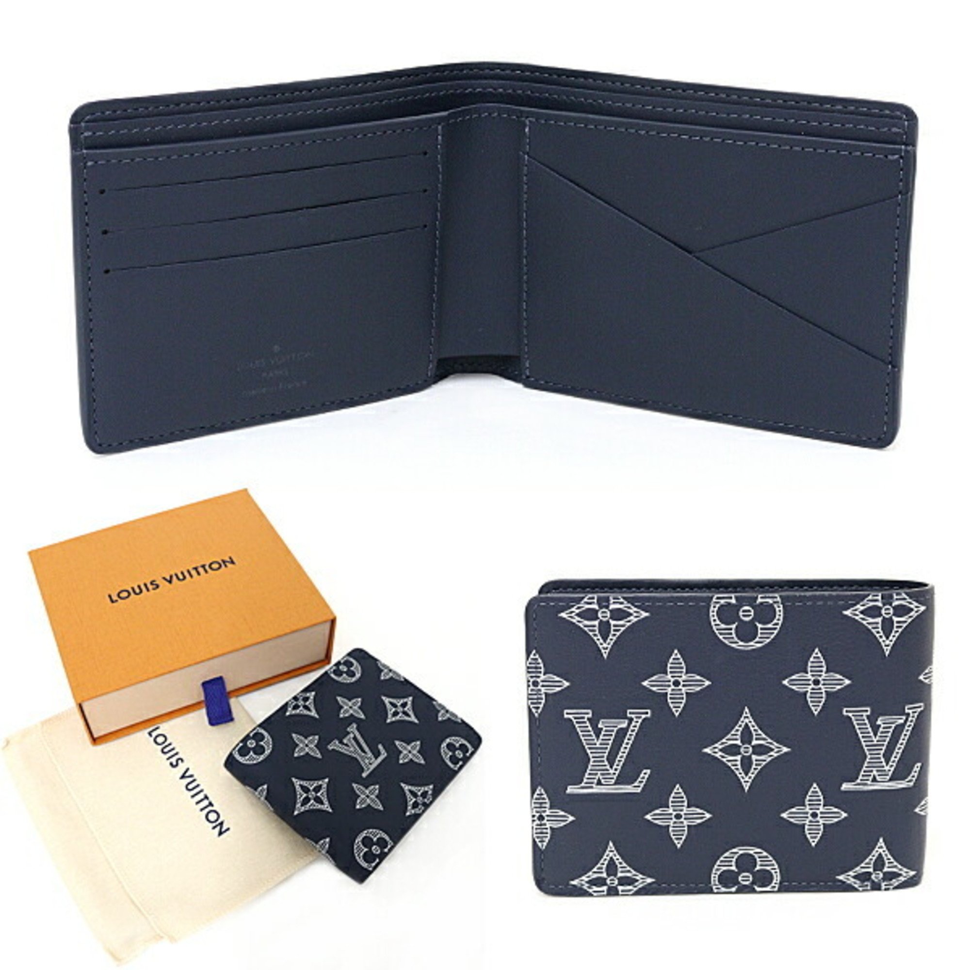 LOUIS VUITTON Portefeuille Multiple Bi-fold Wallet Monogram Shadow M83379 Blue Marine S