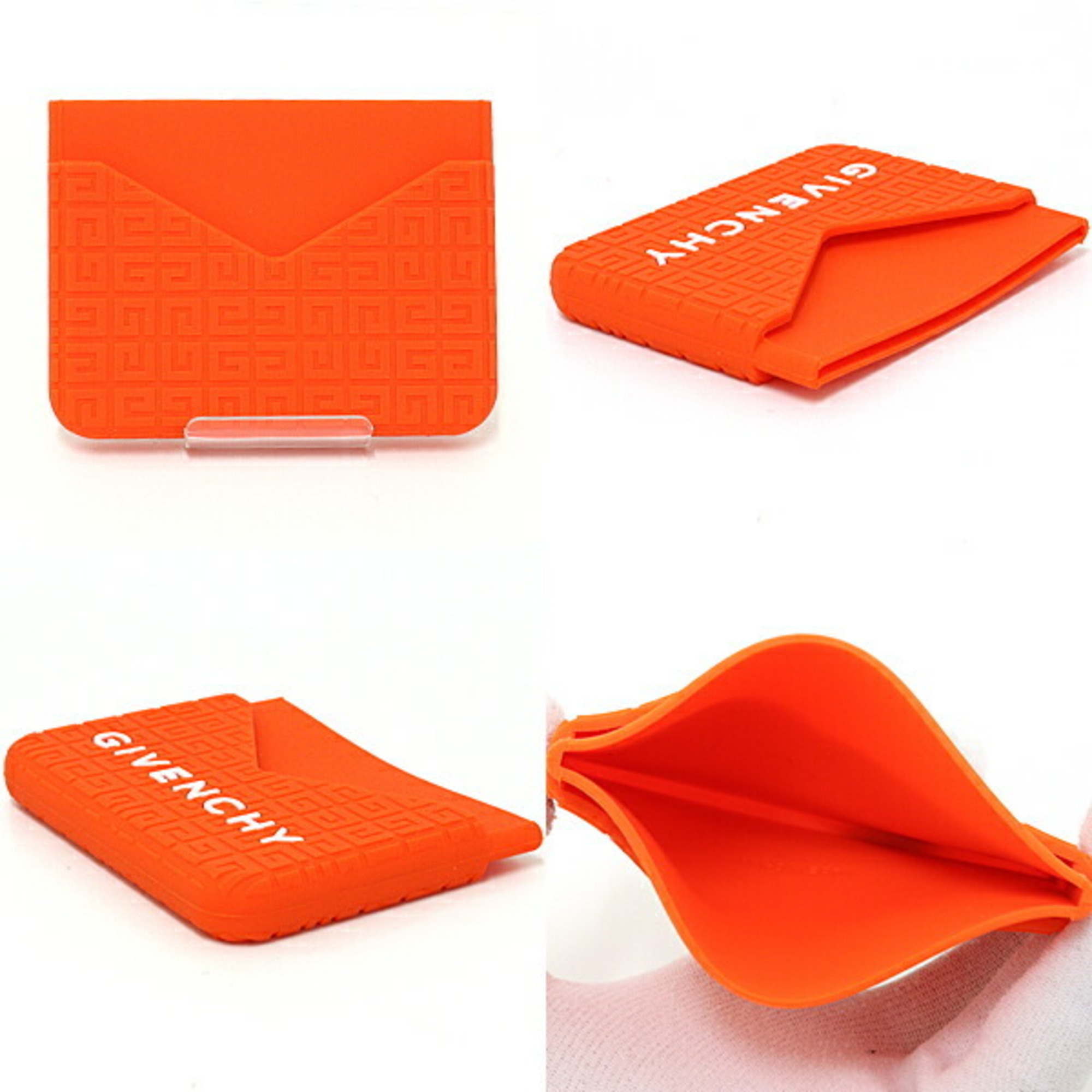 GIVENCHY 4G Rubber Card Holder Case Embossed BK60EJK1QP Orange