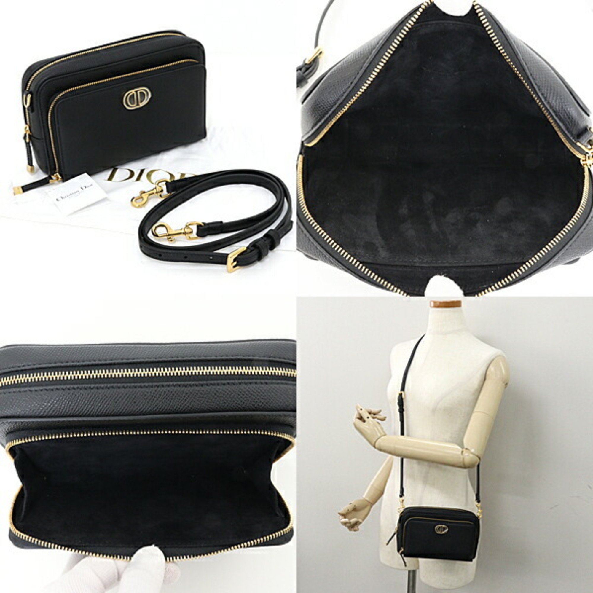 Christian Dior Caro Double Pouch Shoulder Bag CD Calfskin S7431UBAE Black