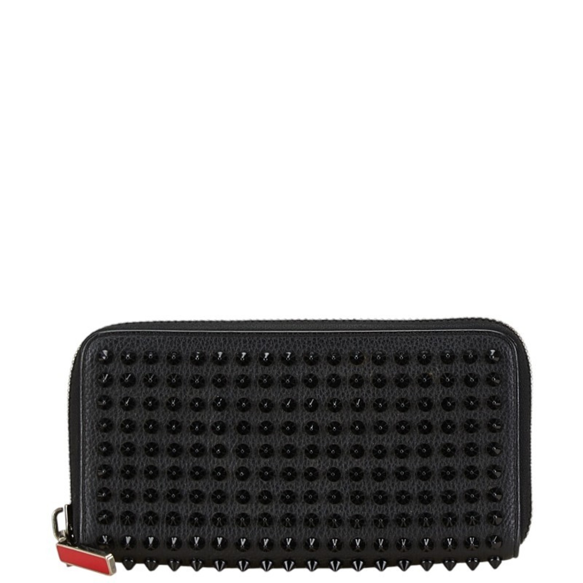 Christian Louboutin Studded Round Long Wallet Black Leather Women's