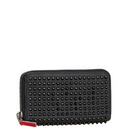 Christian Louboutin Studded Round Long Wallet Black Leather Women's