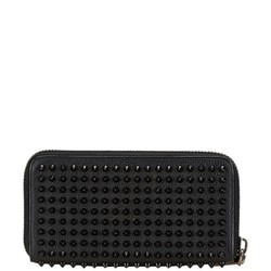 Christian Louboutin Studded Round Long Wallet Black Leather Women's