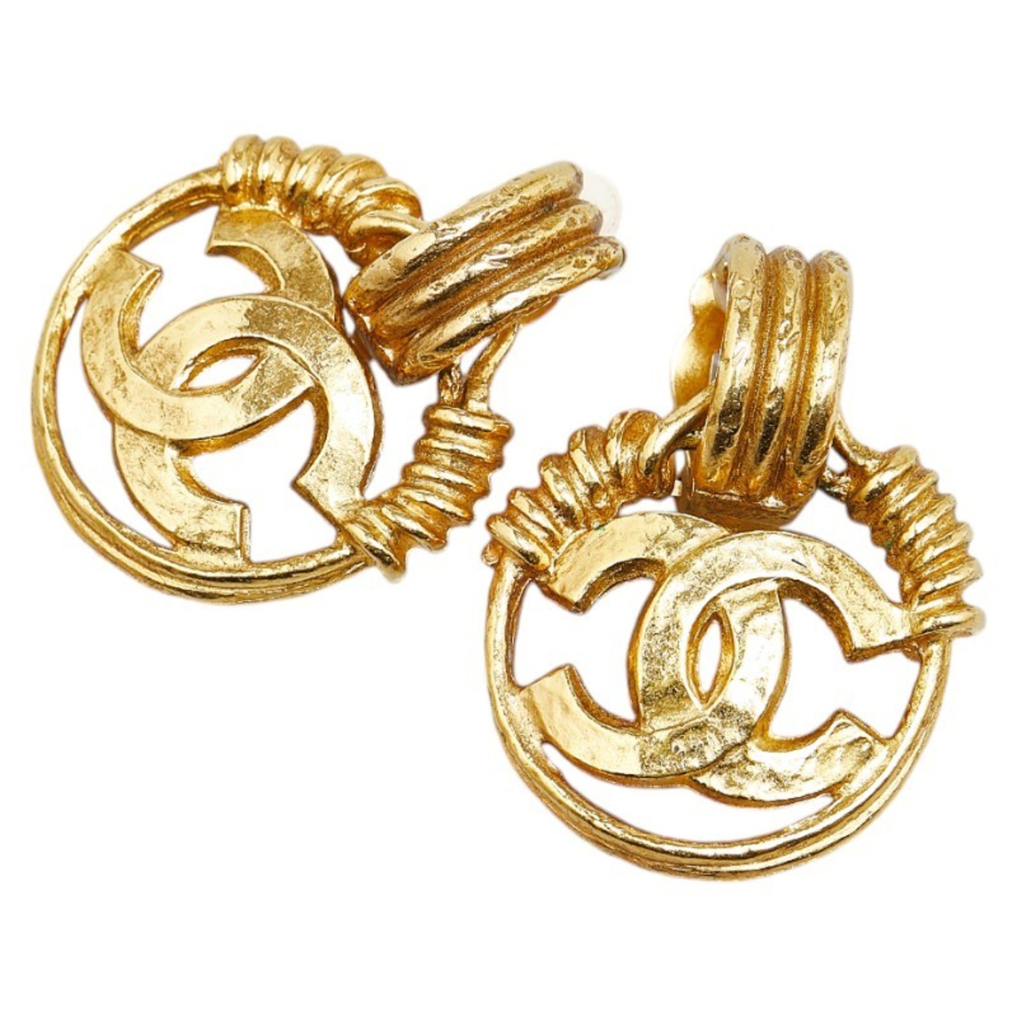 Chanel Coco Mark Earrings Gold Plated Women's CHANEL