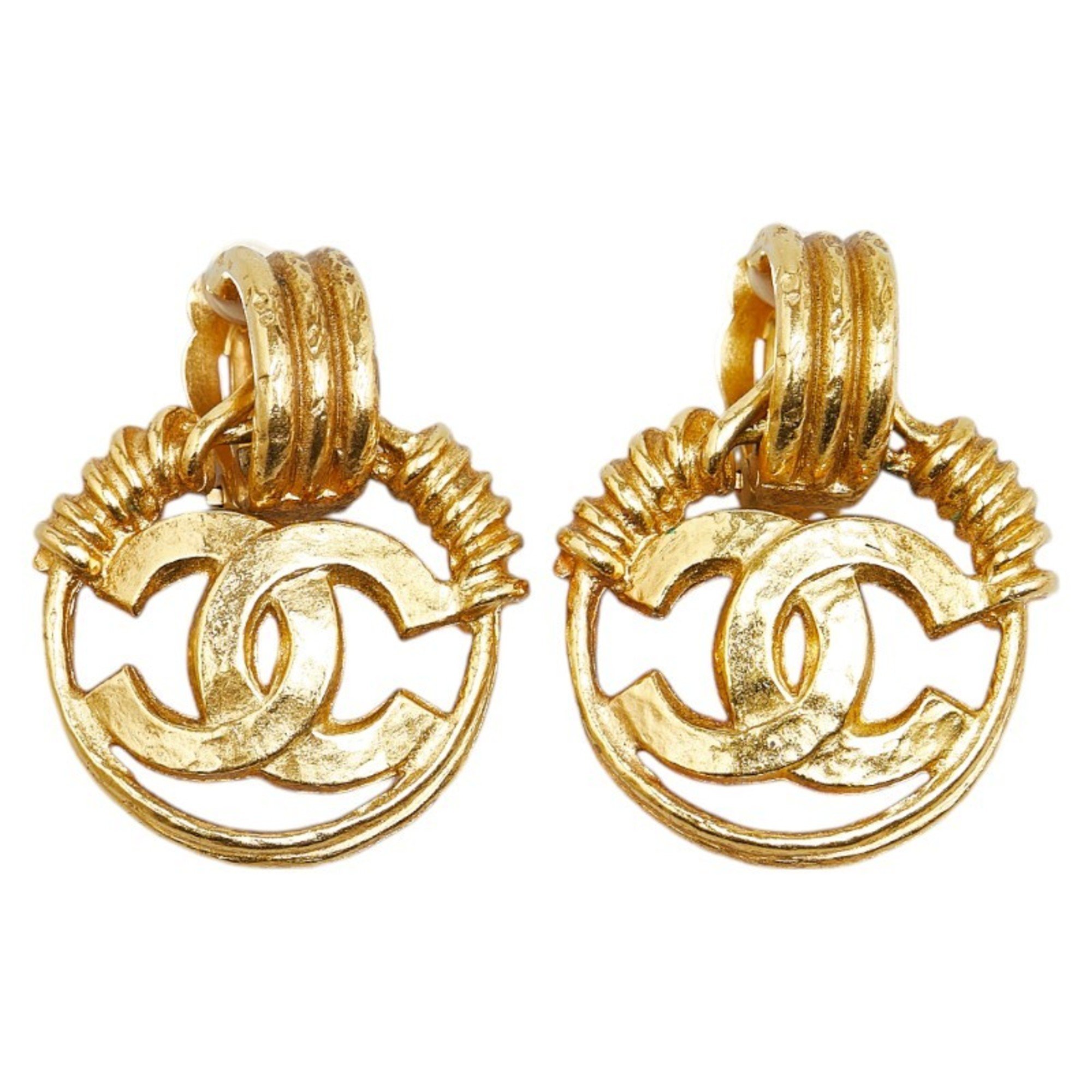 Chanel Coco Mark Earrings Gold Plated Women's CHANEL