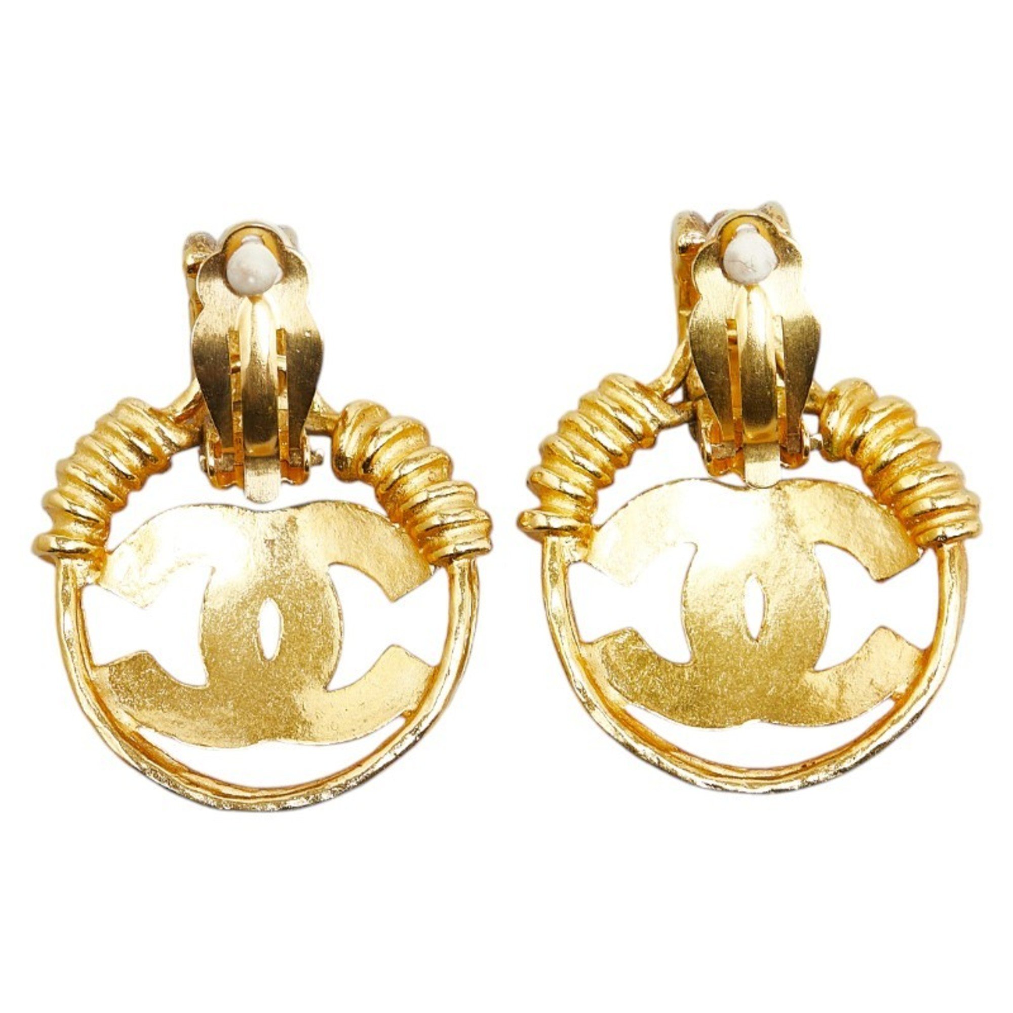 Chanel Coco Mark Earrings Gold Plated Women's CHANEL