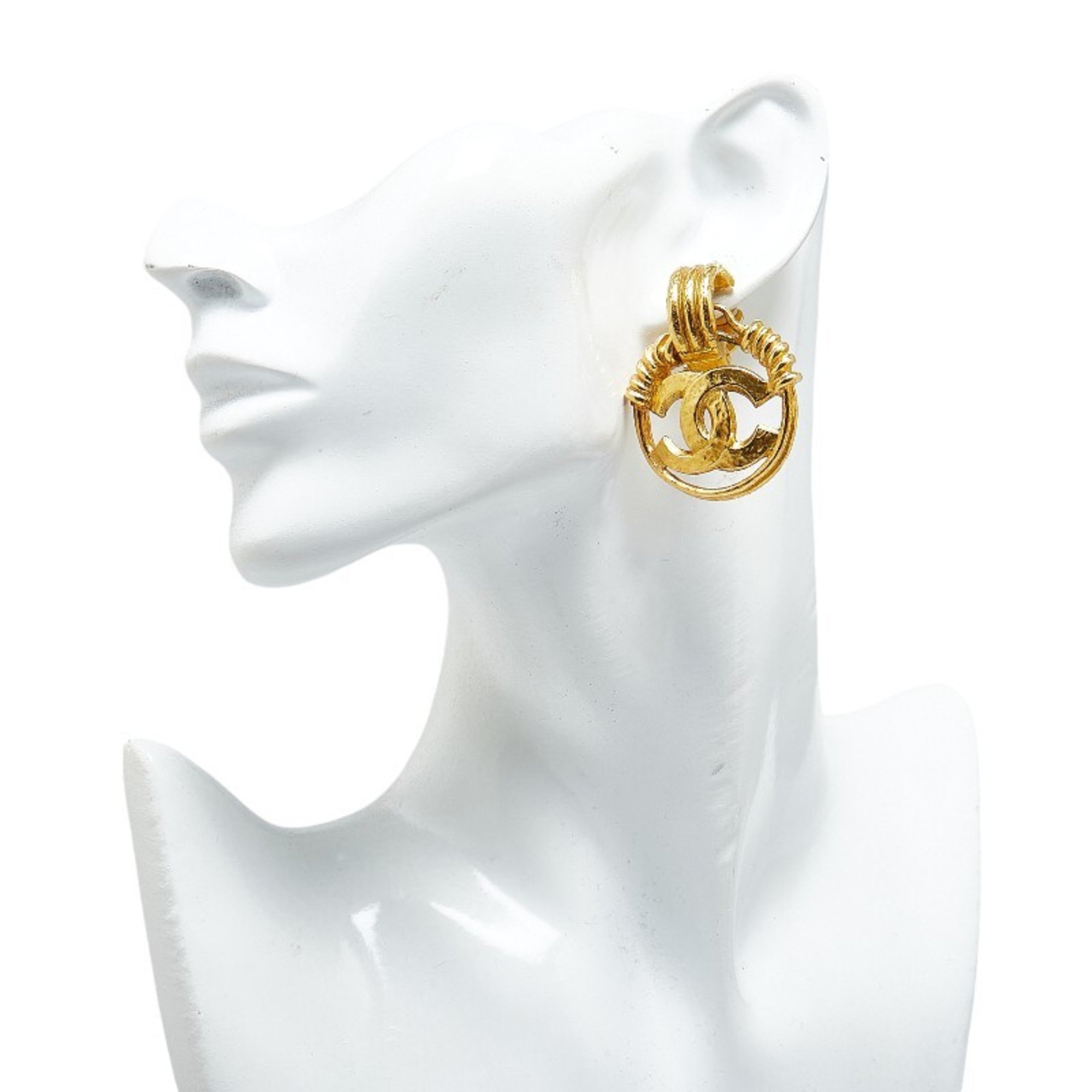 Chanel Coco Mark Earrings Gold Plated Women's CHANEL