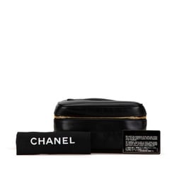 CHANEL Matelasse Bicolor Coco Mark Horizontal Vanity Bag Black Lambskin Women's