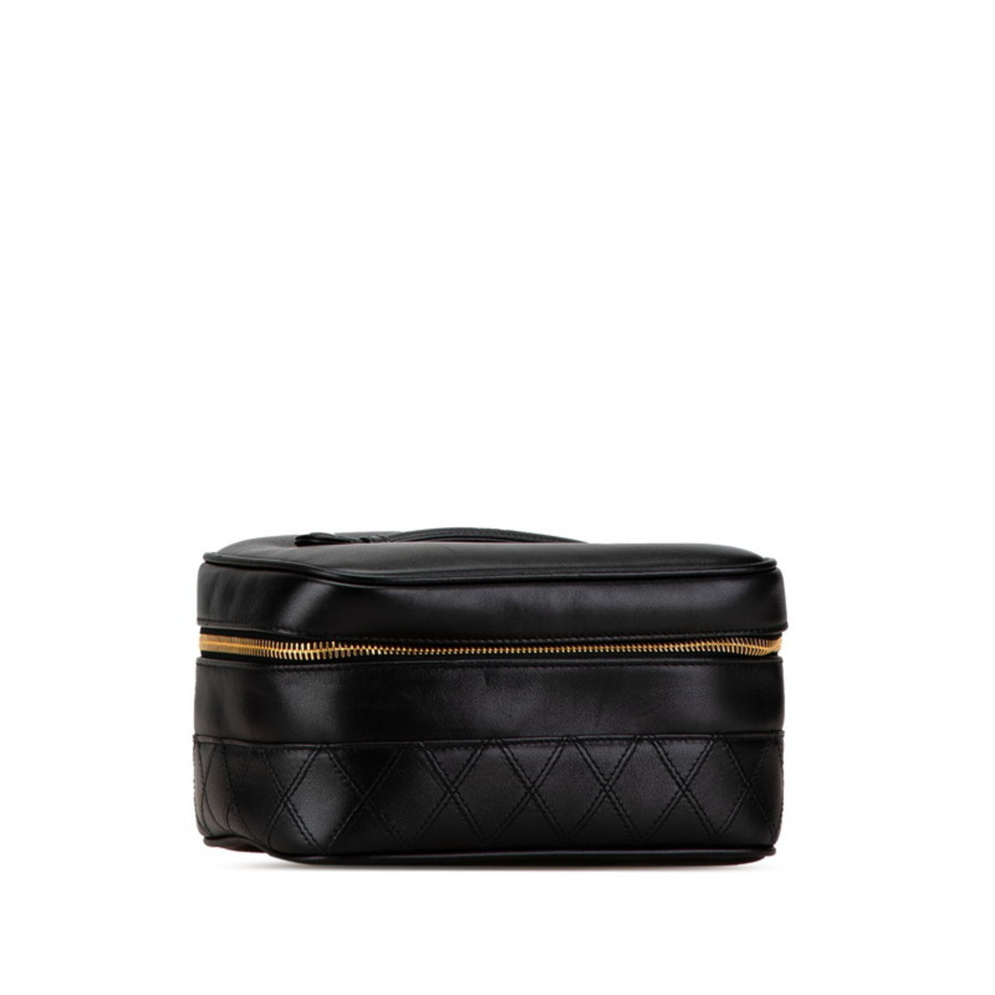 CHANEL Matelasse Bicolor Coco Mark Horizontal Vanity Bag Black Lambskin Women's