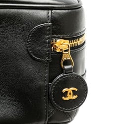 CHANEL Matelasse Bicolor Coco Mark Horizontal Vanity Bag Black Lambskin Women's