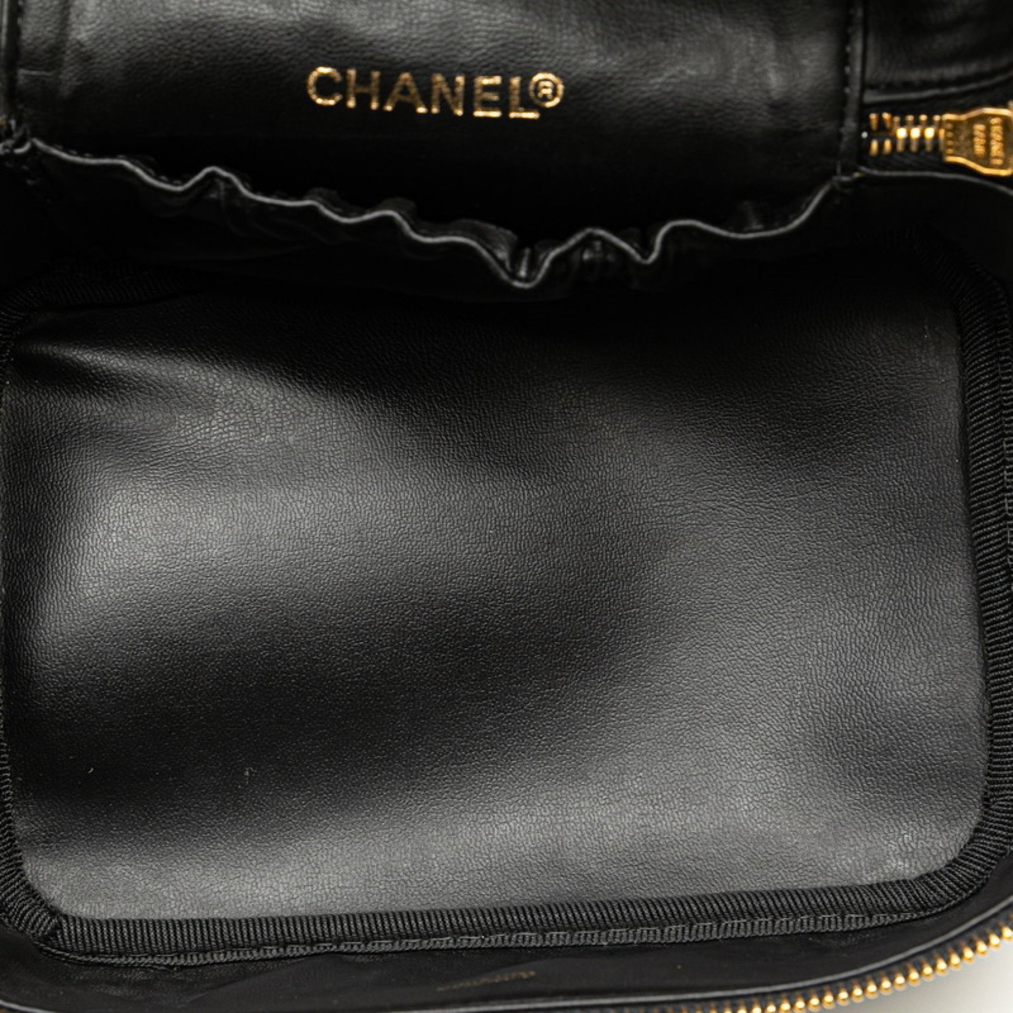 CHANEL Matelasse Bicolor Coco Mark Horizontal Vanity Bag Black Lambskin Women's