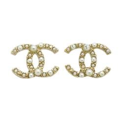 Chanel Earrings Coco Mark Fake Pearl GP Plated Champagne Gold A13S Women's