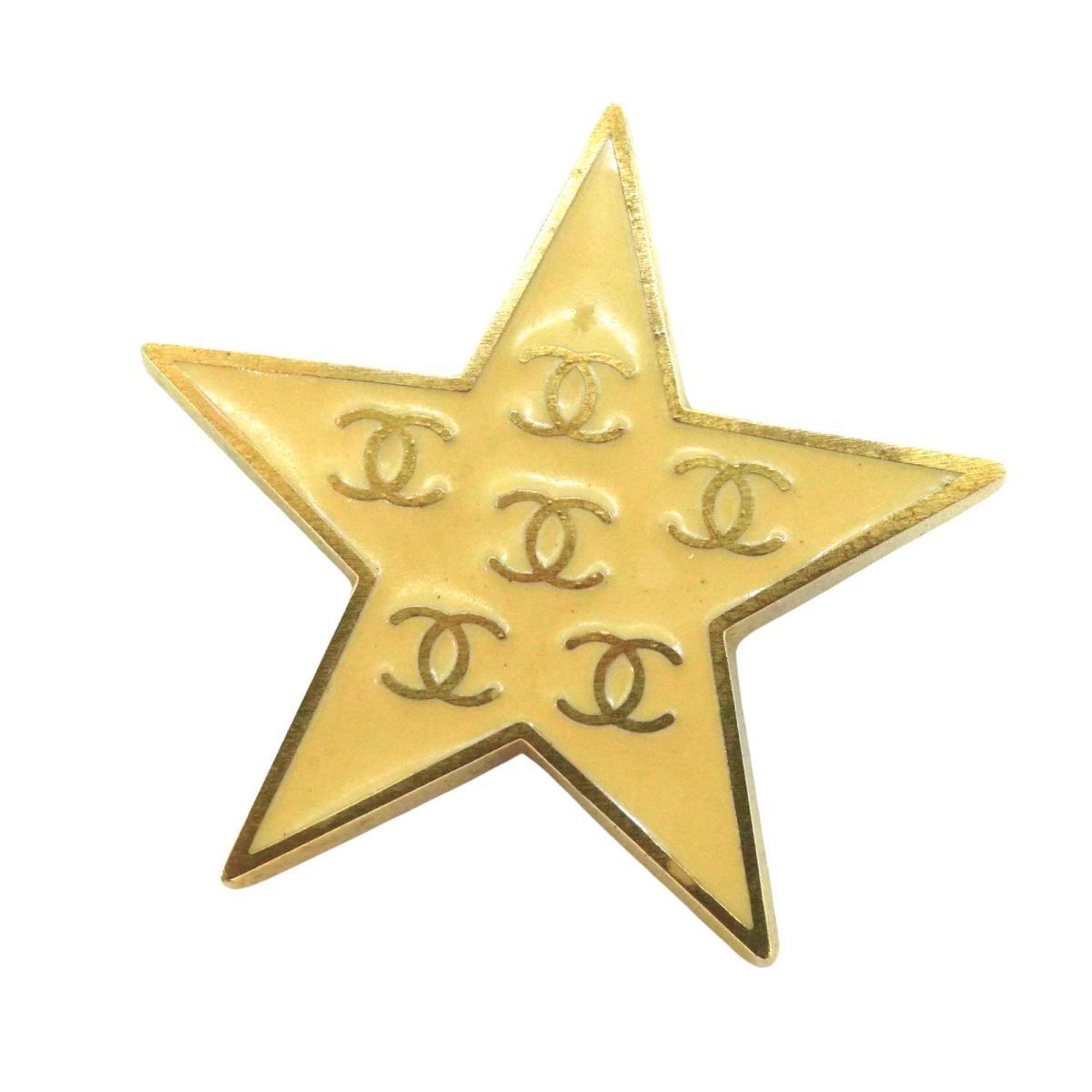 Chanel Brooch Coco Mark Star GP Plated Gold White 01P Women's