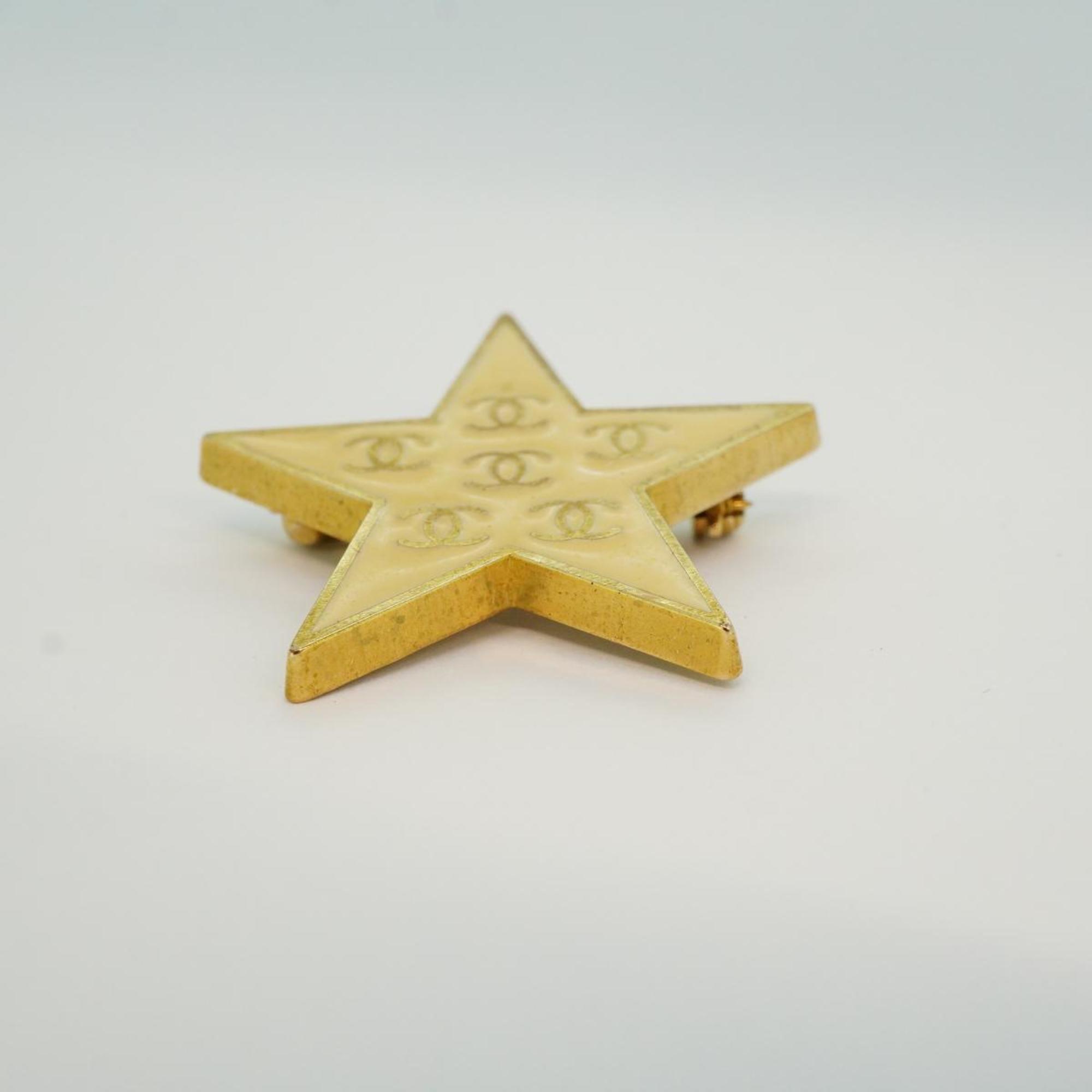 Chanel Brooch Coco Mark Star GP Plated Gold White 01P Women's