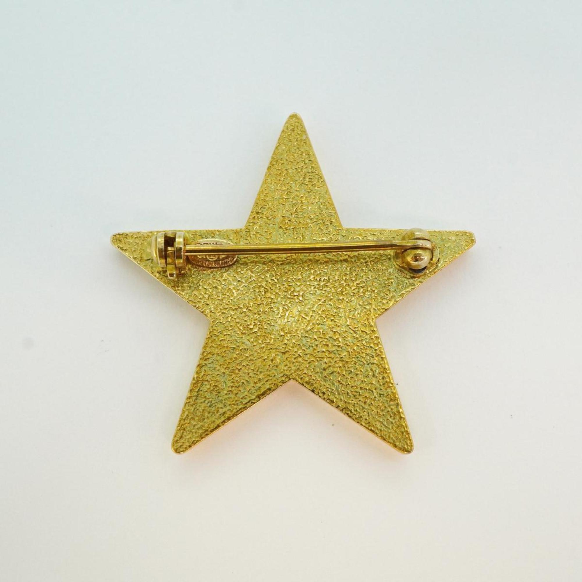 Chanel Brooch Coco Mark Star GP Plated Gold White 01P Women's