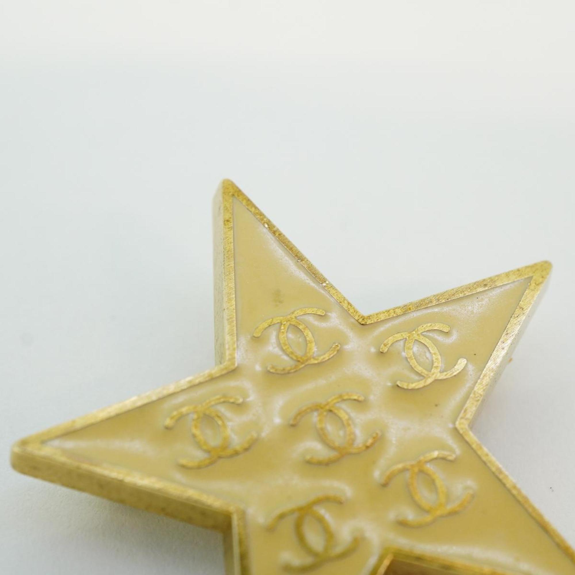 Chanel Brooch Coco Mark Star GP Plated Gold White 01P Women's