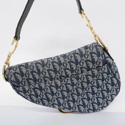 Christian Dior Handbag Trotter Saddle Bag Canvas Navy Women's