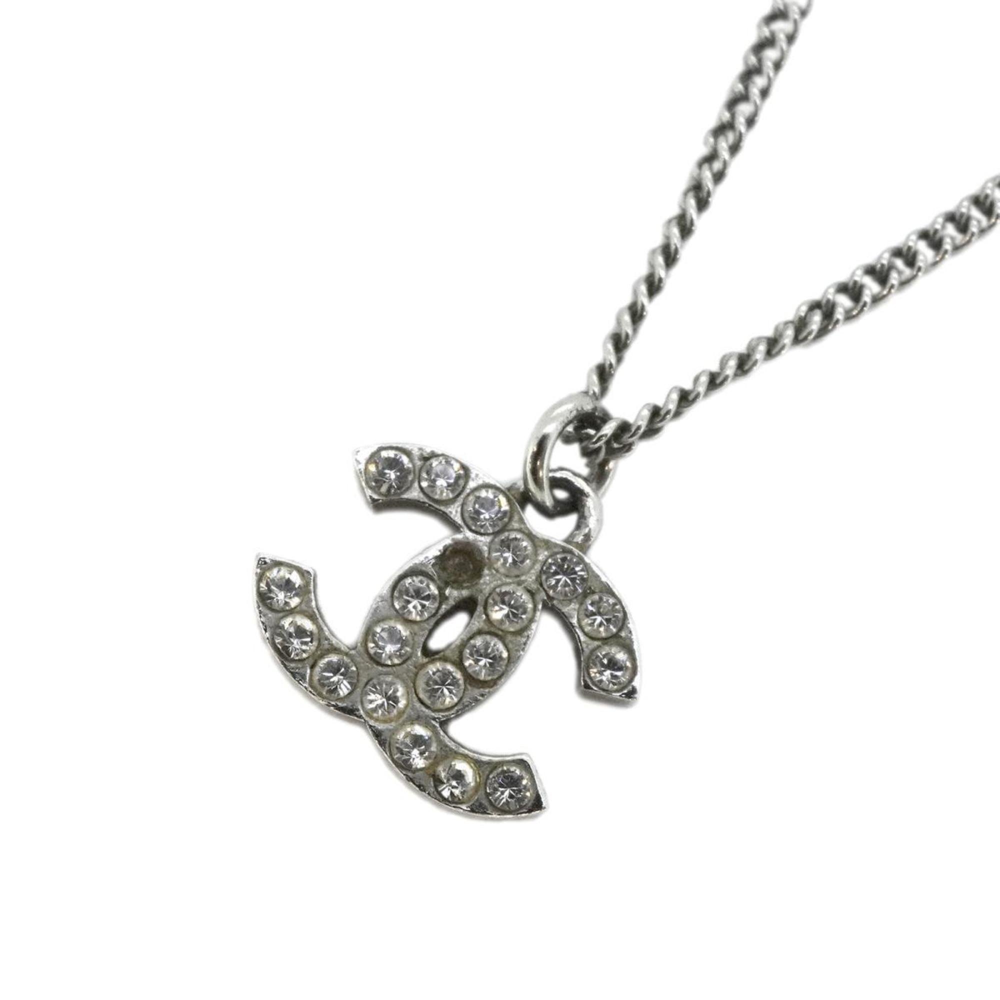 Chanel Necklace Coco Mark Rhinestone Metal Silver F13V Women's