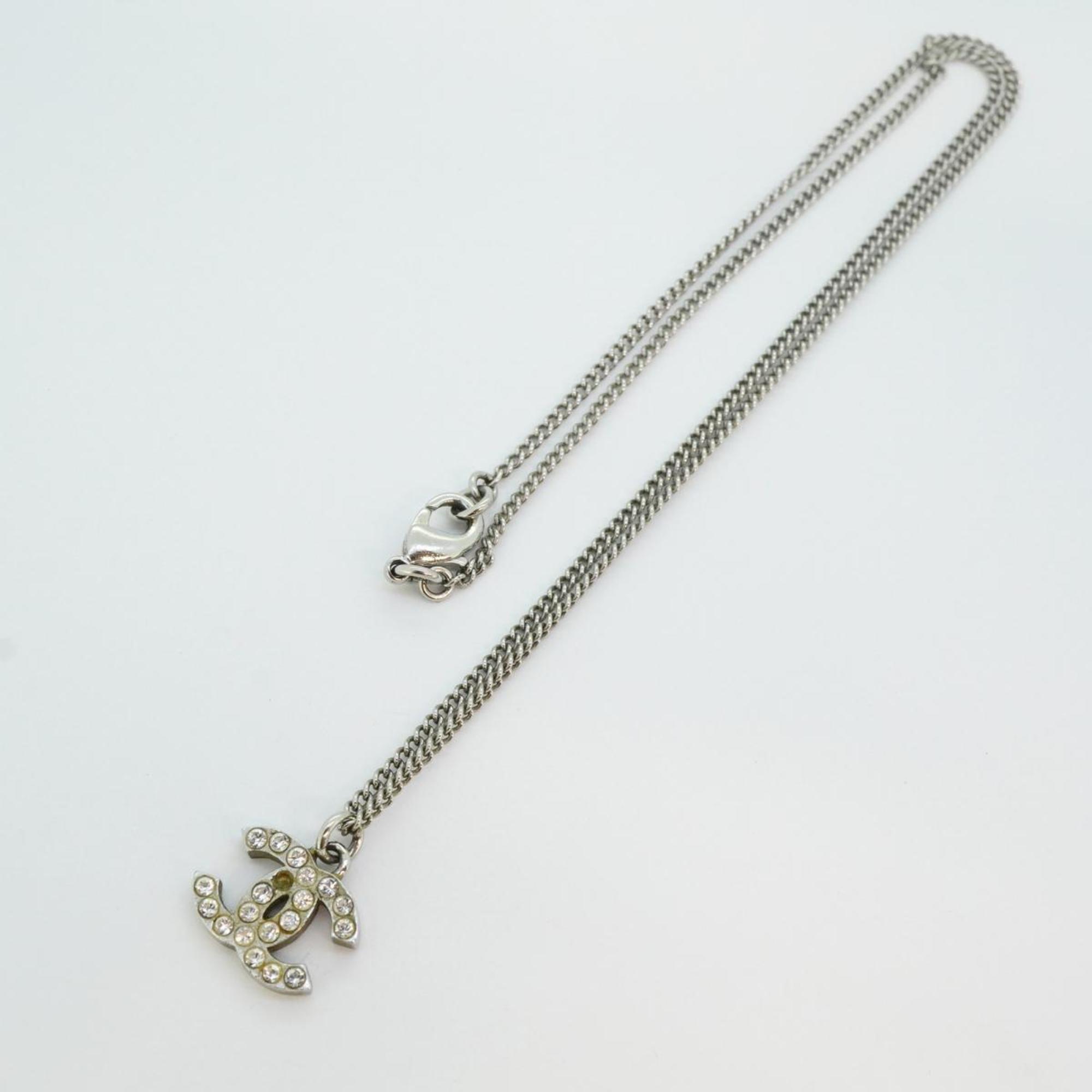 Chanel Necklace Coco Mark Rhinestone Metal Silver F13V Women's