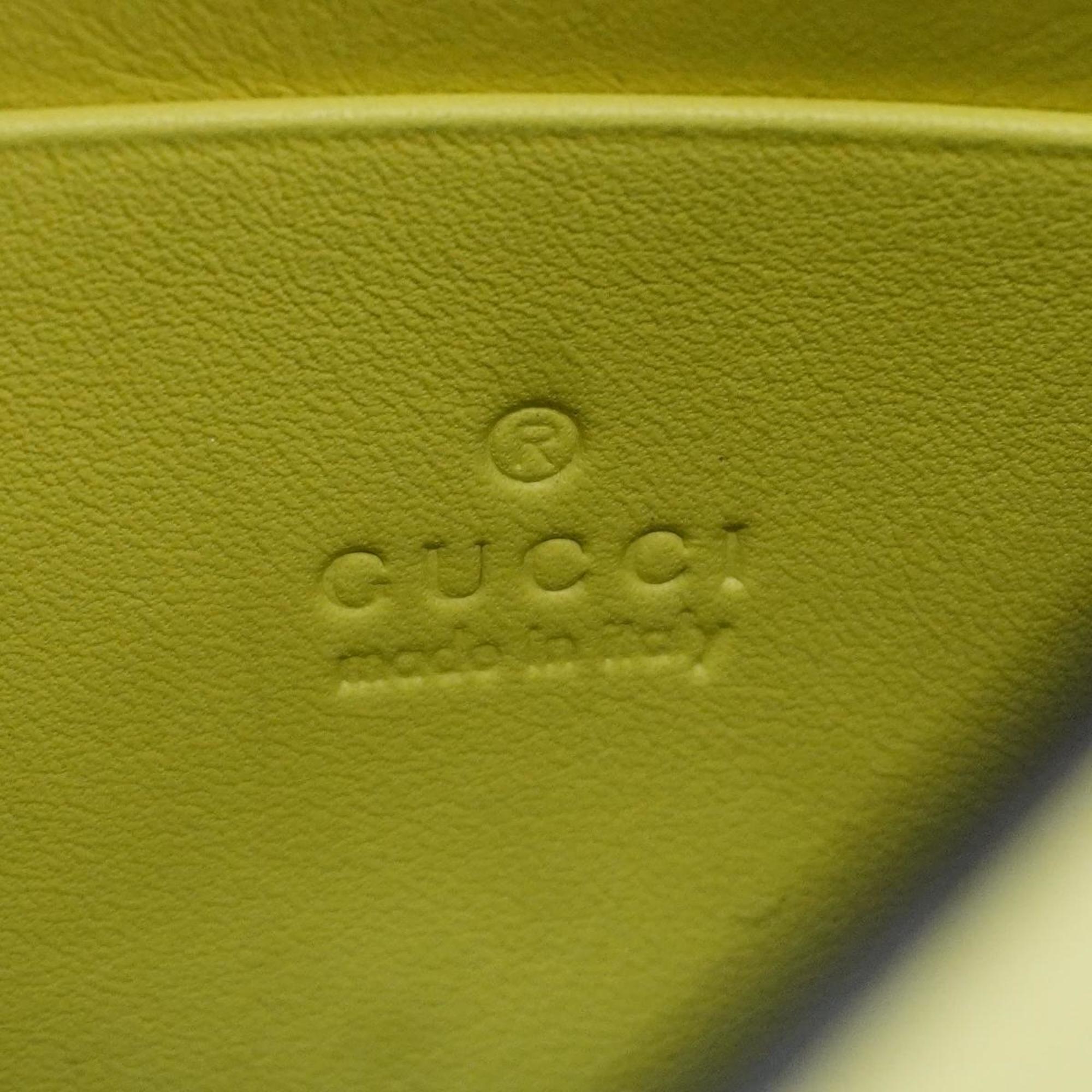 Gucci Shoulder Wallet Interlocking G Leather Pastel Lime Green Champagne Women's