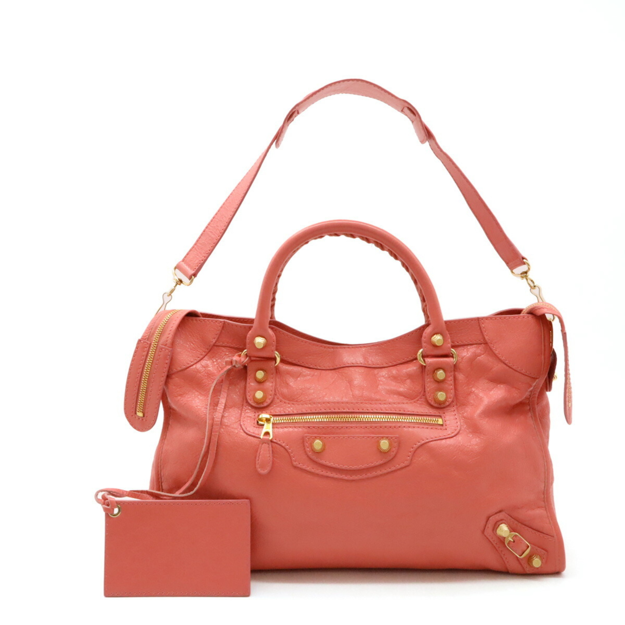 BALENCIAGA Giant City Editor's Bag Handbag Shoulder Leather Coral Pink 281770