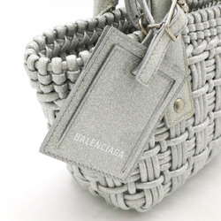 BALENCIAGA Bistro XXS Basket Handbag Shoulder Bag Vinyl Glitter Lame Silver 678028