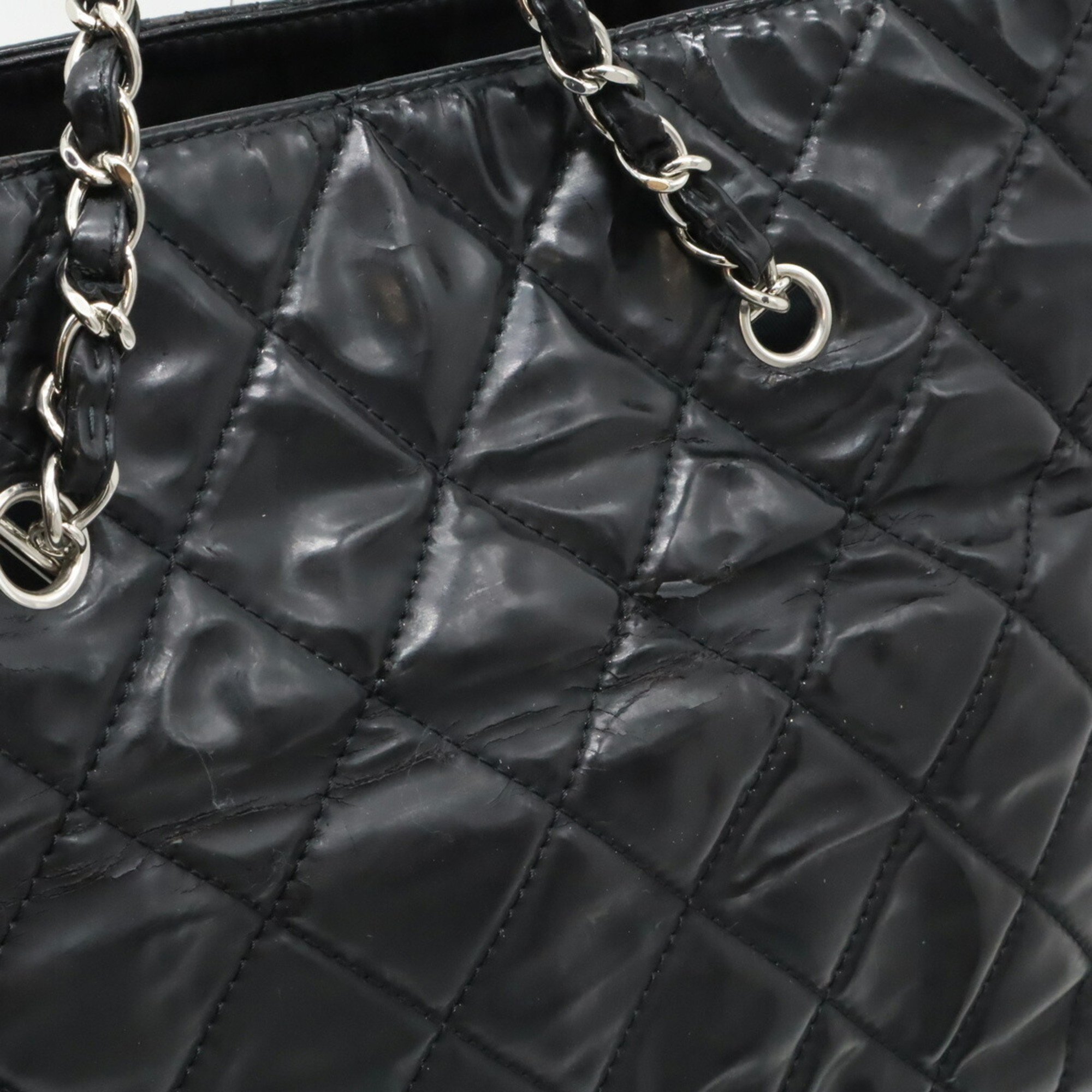 CHANEL Chanel Matelasse Chain Tote Bag Large Shoulder Patent Leather Black