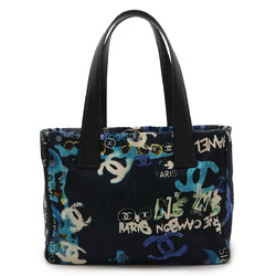 CHANEL New Travel Line Tote PM Bag Cotton Leather Black Blue Multi Hawaii Exclusive