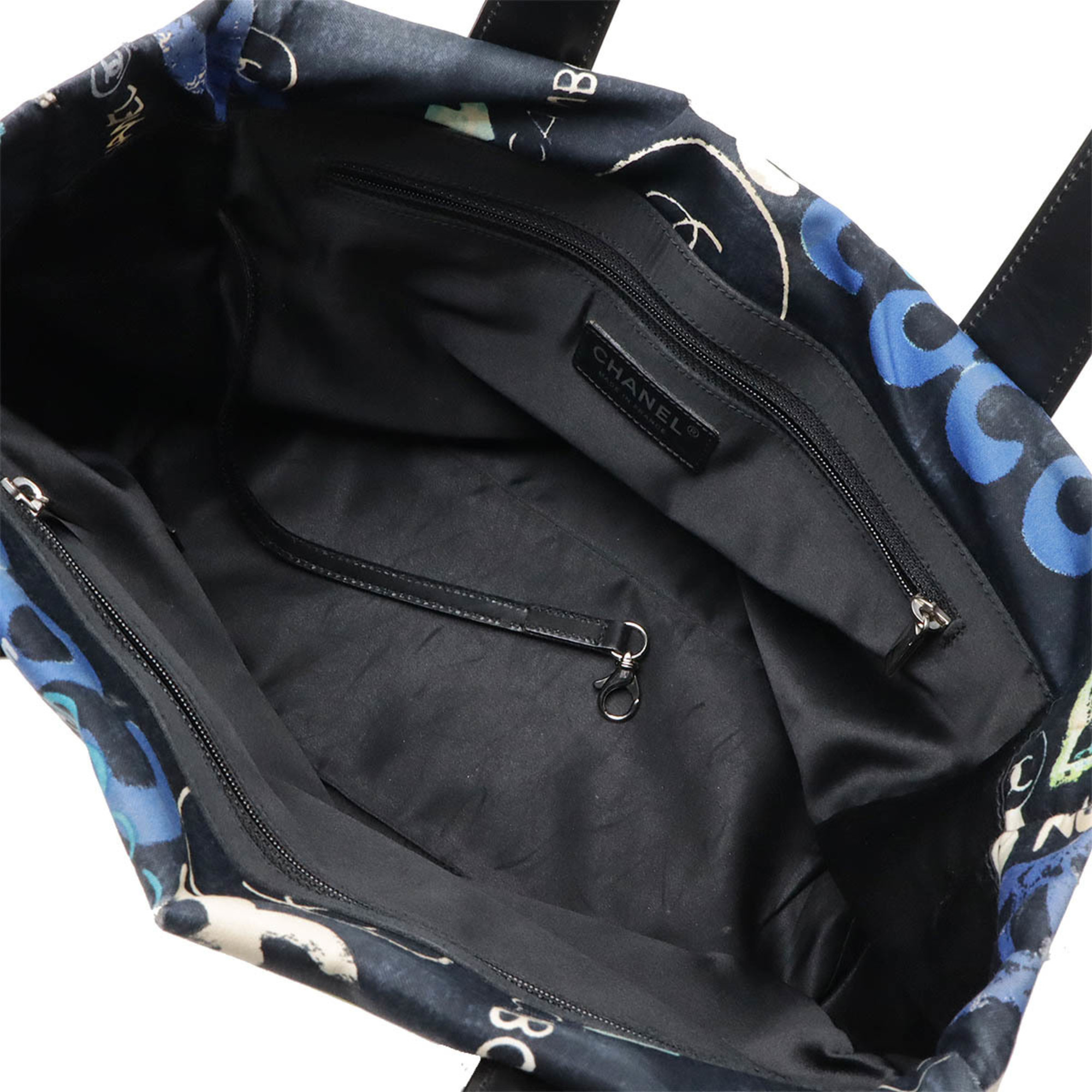 CHANEL New Travel Line Tote PM Bag Cotton Leather Black Blue Multi Hawaii Exclusive