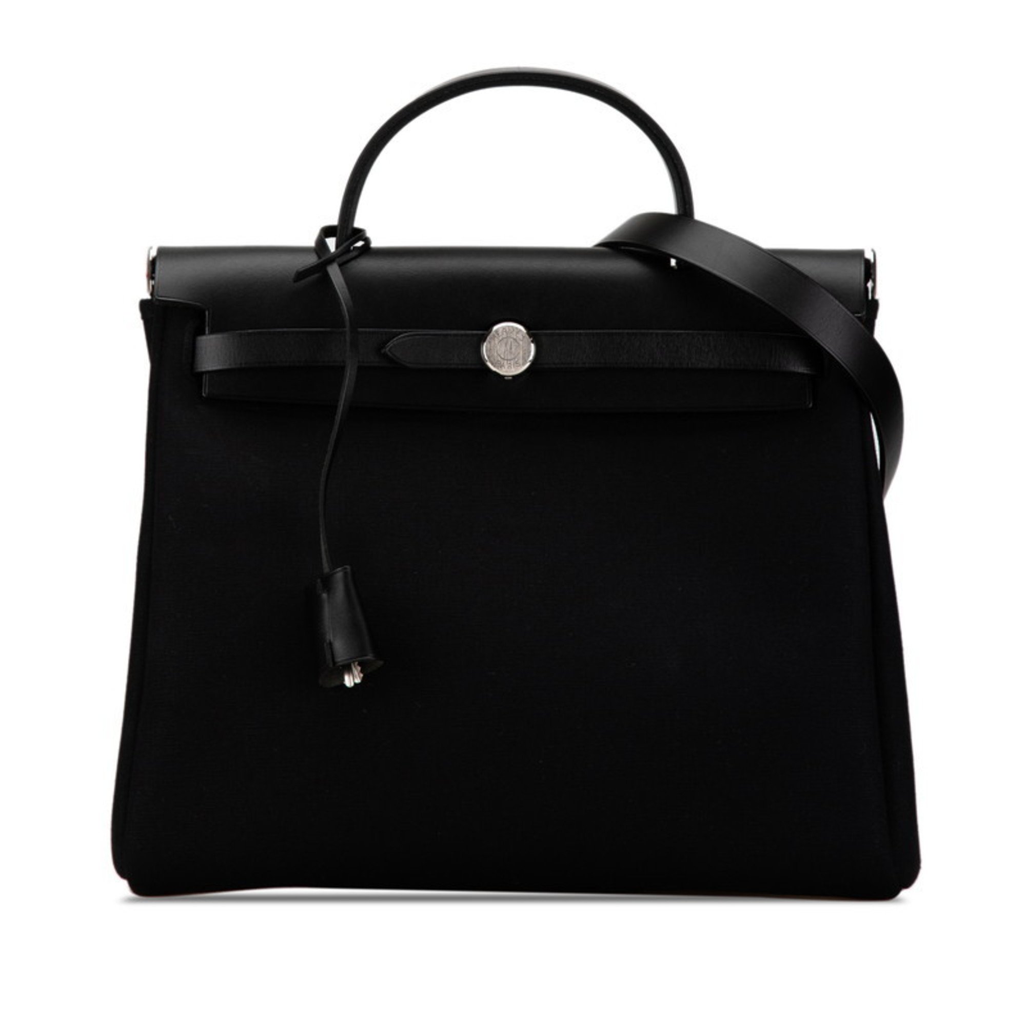 Hermes Airbag Zip PM Handbag Shoulder Bag Black Toile Officier Leather Women's HERMES